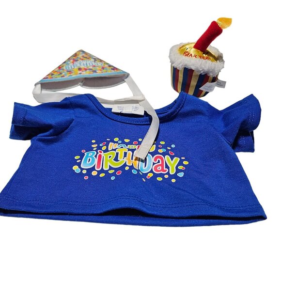 Build a Bear Happy Birthday 14 inch Plush Cupcake Blue T-Shirt Hat Stuffed Toy - Picture 7 of 13